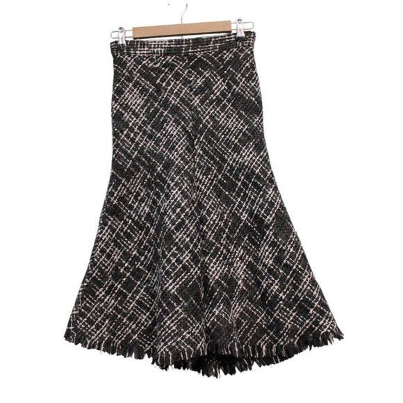 ModCloth Midi A-Line Skirt Size Small Tweed Flare Academia Fringe Preppy - Picture 1 of 12